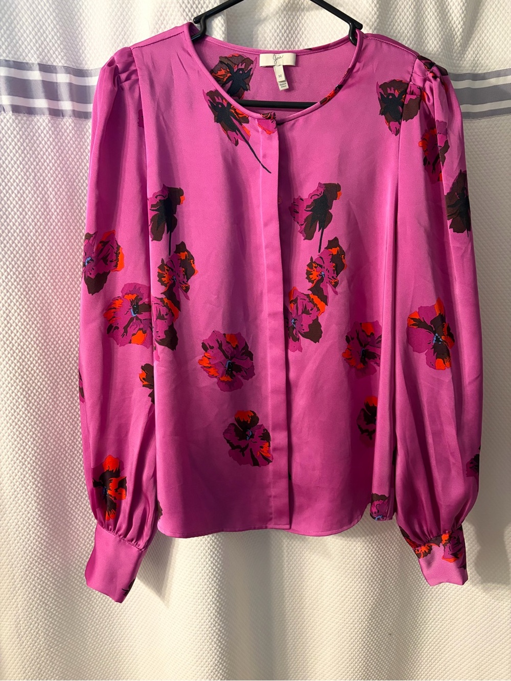 Joie Fuchsia Floral Long-Sleeve Blouse